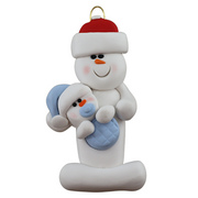 Family ornament with 1 large and 1 infant snowman in blue.