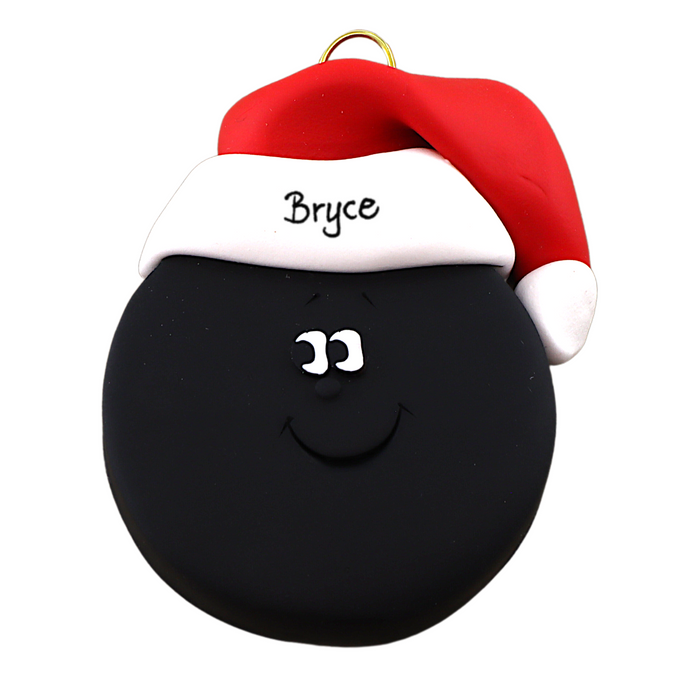 Hockey puck ornament, personalized with name.