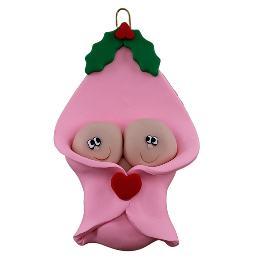 Baby Blanket Wrap Twins Ornament - Pink Ornamentopia