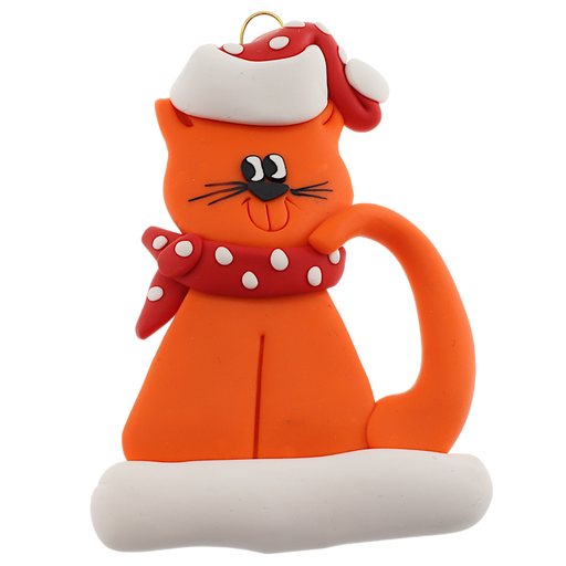 Cat with Polka Dot Scarf Ornament - Orange Ornamentopia