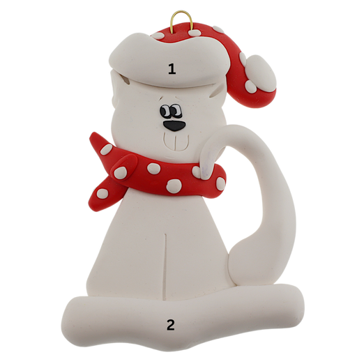Cat with Polka Dot Scarf Ornament - White Ornamentopia