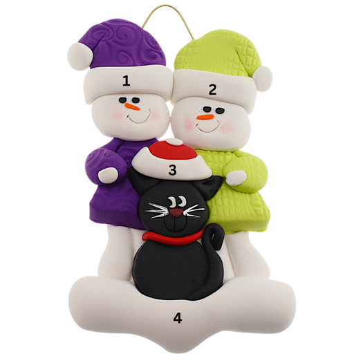 Snowman Couple with Black Cat Ornament Ornamentopia
