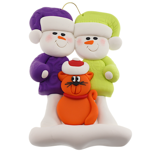 Snowman Couple with Orange Cat Ornament Ornamentopia