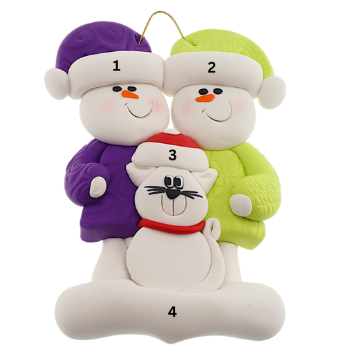 Snowman Couple with White Cat Ornament Ornamentopia