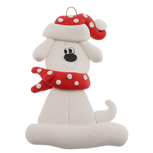 Dog with Polka Dot Scarf Ornament - White Ornamentopia