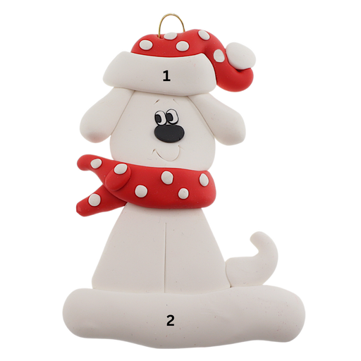 Dog with Polka Dot Scarf Ornament - White Ornamentopia