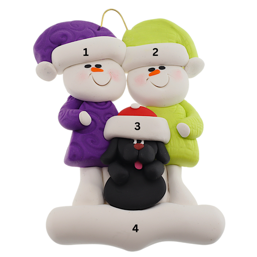 Snowman Couple with Black Dog Ornament Ornamentopia