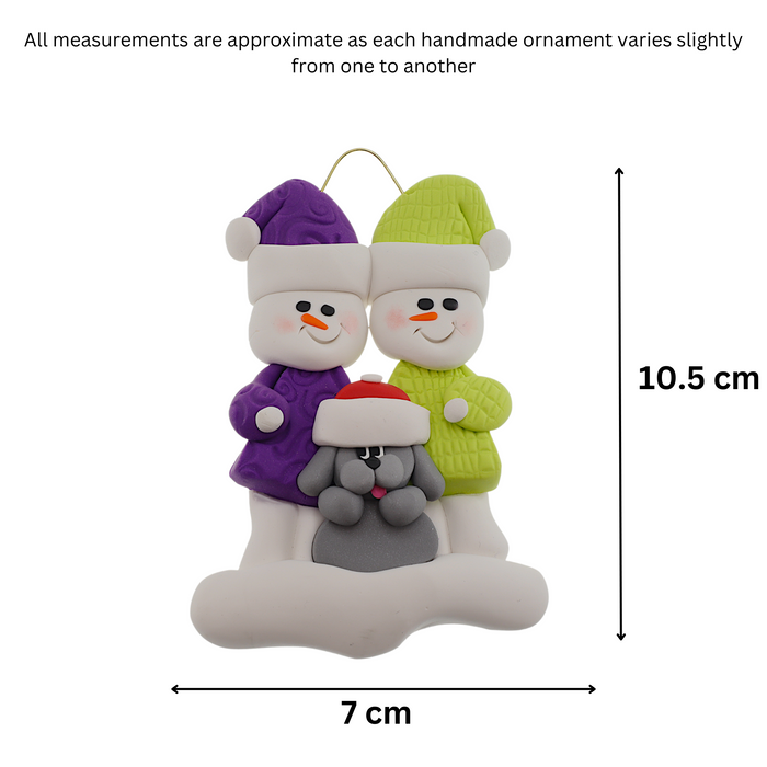 Snowman Couple with Grey Dog Ornament Ornamentopia