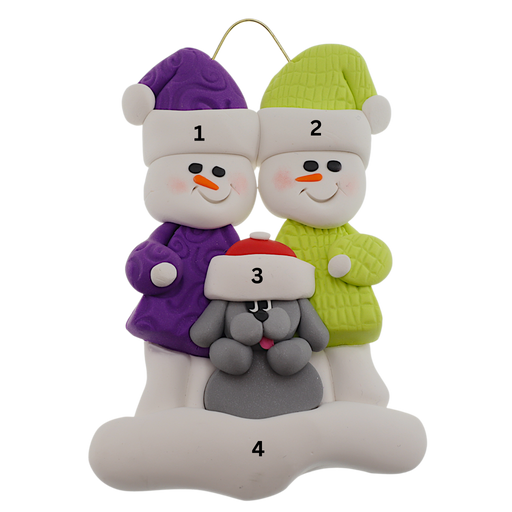 Snowman Couple with Grey Dog Ornament Ornamentopia