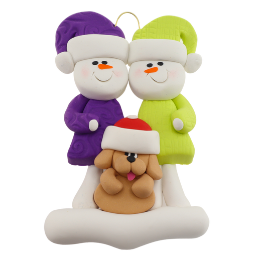 Snowman Couple with Tan Dog Ornament Ornamentopia
