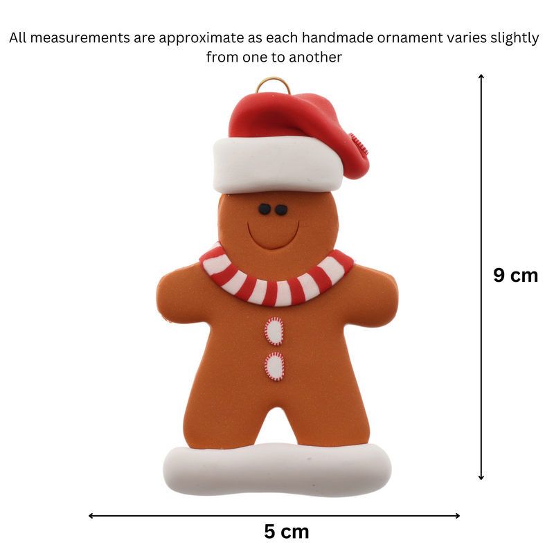 Gingerbread cookie ornament, graphed to show size (5x9cm).
