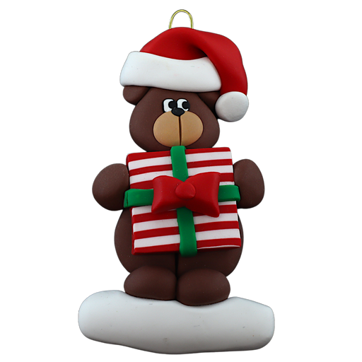 Holiday Bear with Present Ornament - Brown Ornamentopia