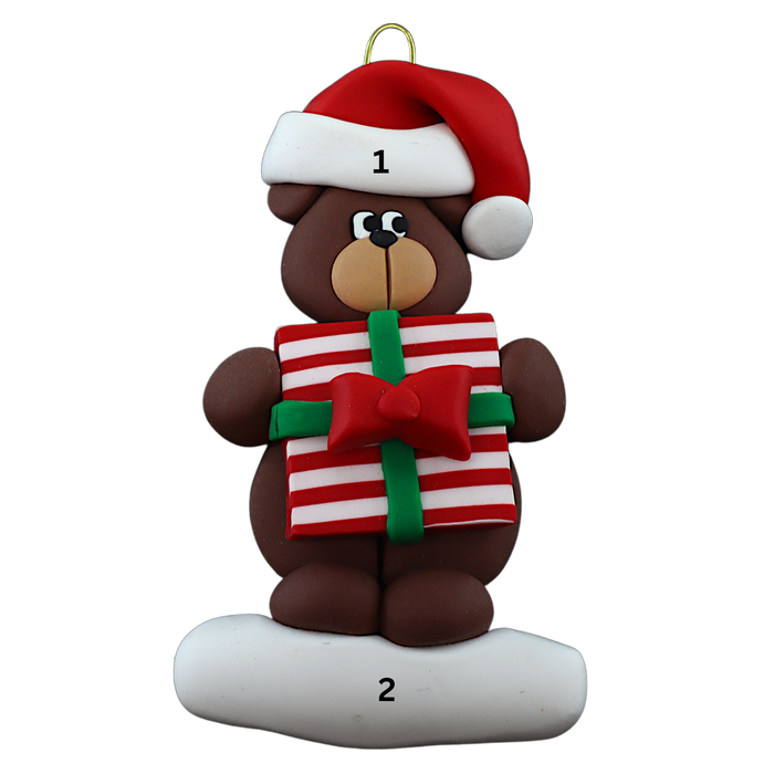 Holiday Bear with Present Ornament - Brown Ornamentopia