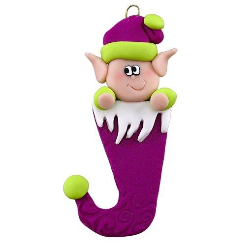 Holiday Elf in Stocking Ornament - Magenta Ornamentopia