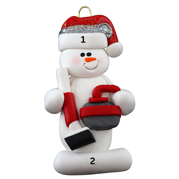 Snowman Curler Ornament - Red Ornamentopia