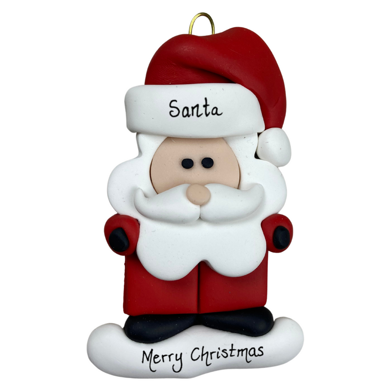 Santa with red festive hat ornament, personalized with name.