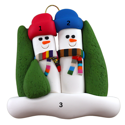 Colourful Scarf Snowmen Family of 2 Ornament Ornamentopia