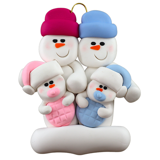 Twin Baby Snowman Family Ornament - Blue & Pink Ornamentopia