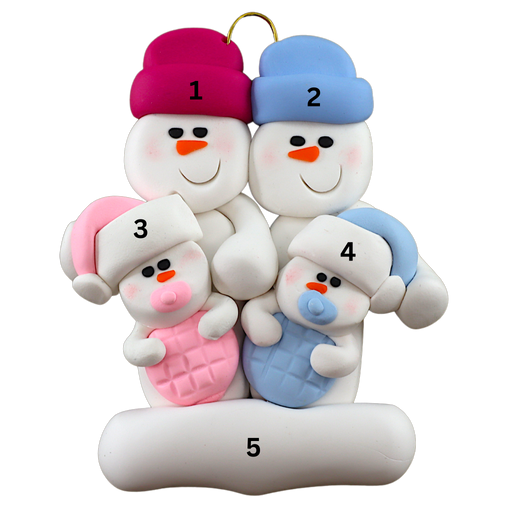 Twin Baby Snowman Family Ornament - Blue & Pink Ornamentopia