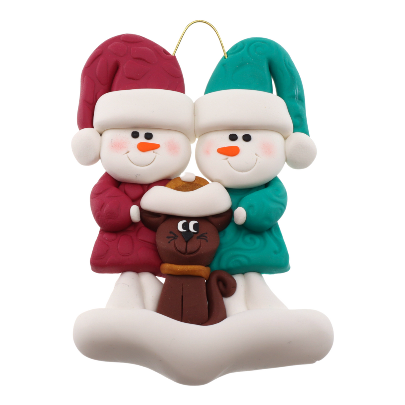 A Snowmen Couple with Cat Christmas Ornament that can be Personalized