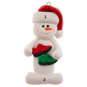 Snowman in red hat with running shoes, numbered 1-2 for personalization.