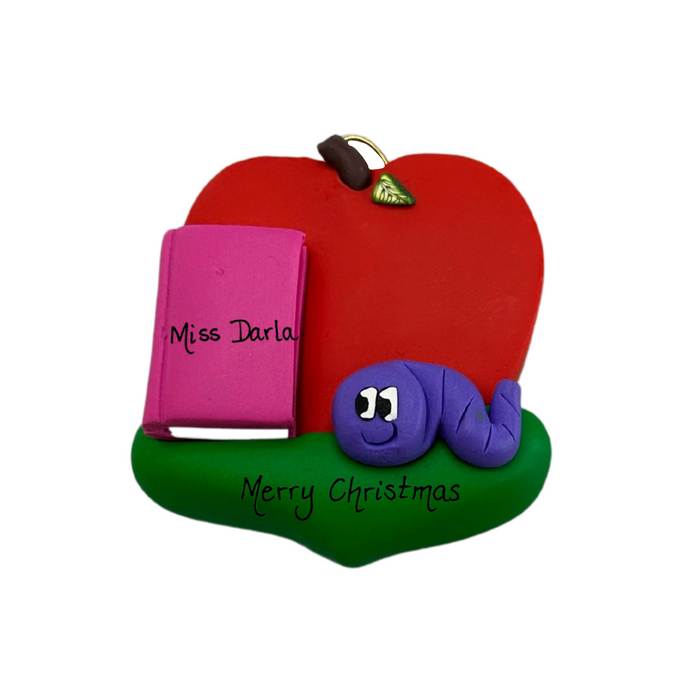 Holiday Teacher – Apple - Book - Worm Ornament