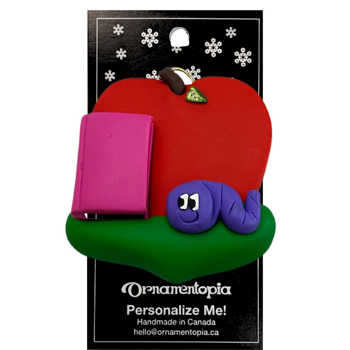 Teacher – Apple - Book - Worm Christmas Ornament