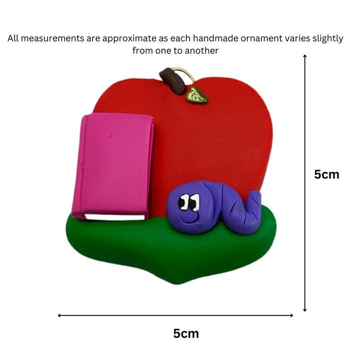 Holiday Teacher – Apple - Book - Worm Ornament