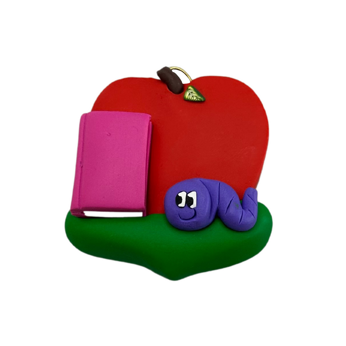 Teacher – Apple - Book - Worm Christmas Ornament