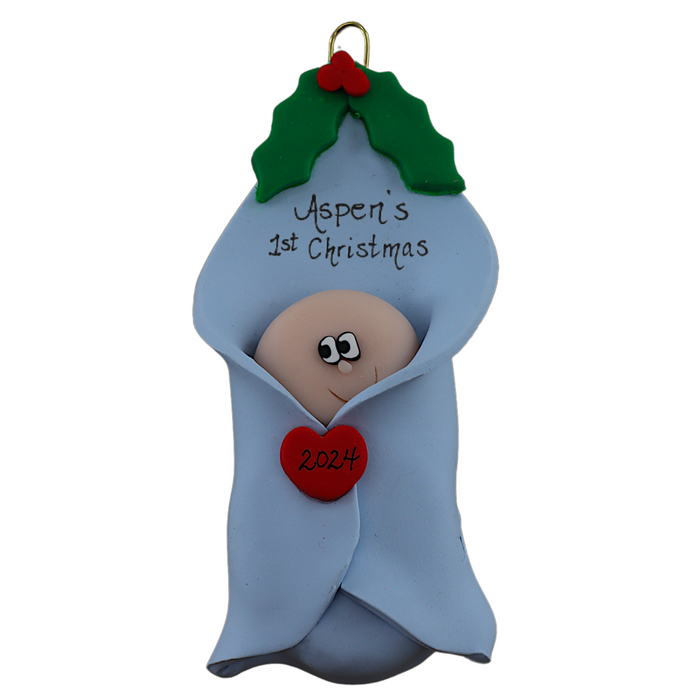 Baby Blanket Wrap Christmas Ornament - Blue