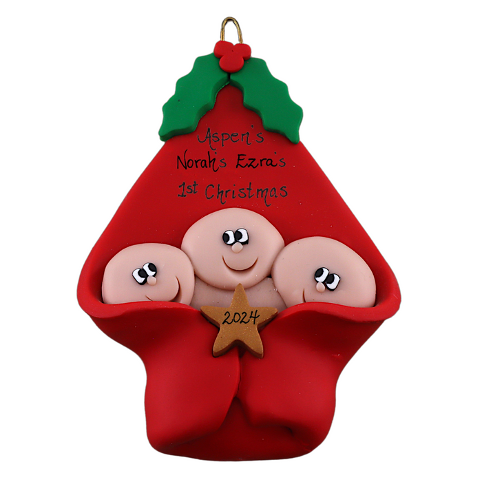 Baby Blanket Wrap Triplets Christmas Ornament - Red