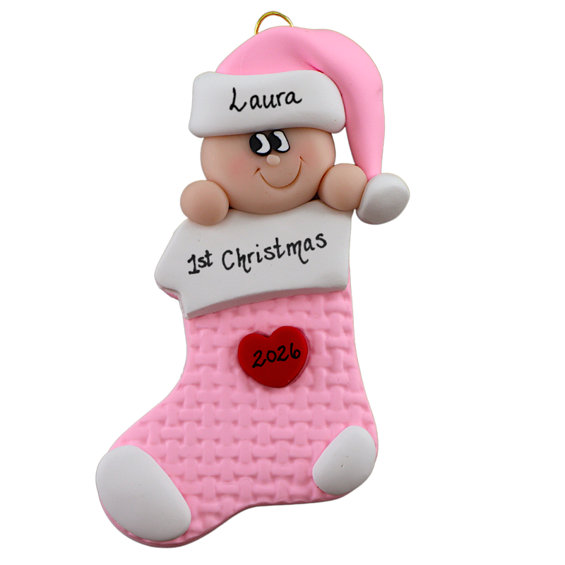 Baby Stocking Christmas Ornament - Pink