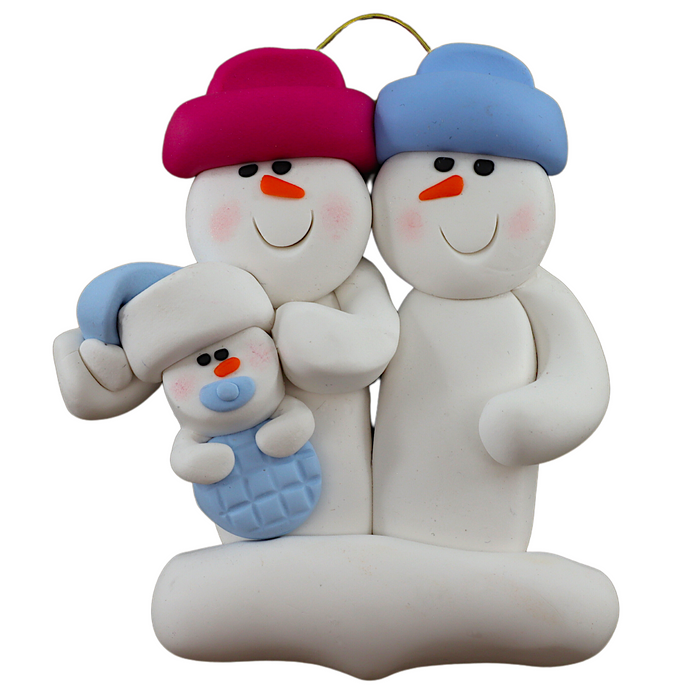 Blue Baby Family of 3 Christmas Ornament