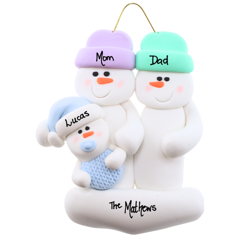 Blue Baby Family of 3 Christmas Ornament (new colors)