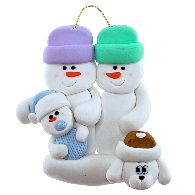 Baby Family 3 People - Blue with 1 Pet Christmas Ornament (New Colours)