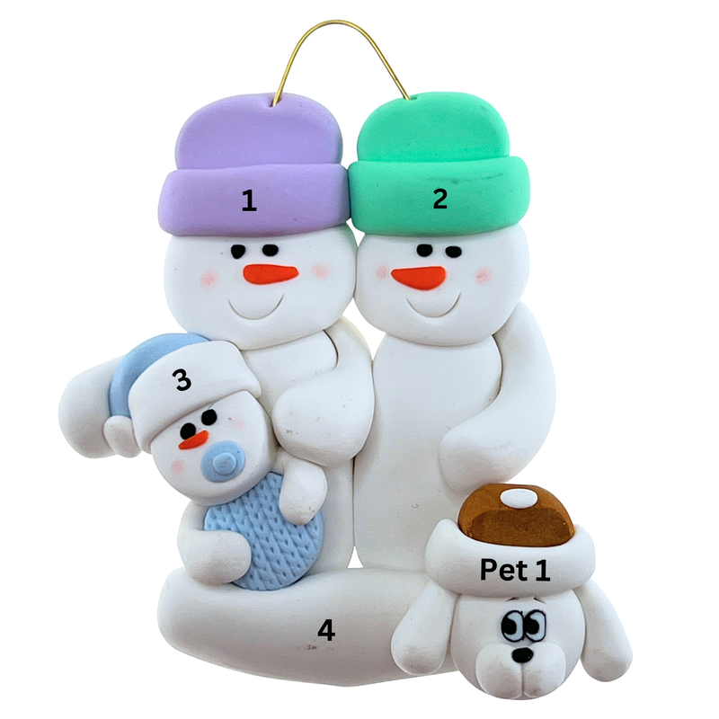 Baby Family 3 People - Blue with 1 Pet Christmas Ornament (New Colours)