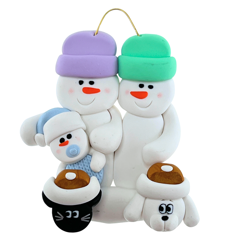 Baby Family 3 People - Blue with 2 Pets Christmas Ornament (New Colours)