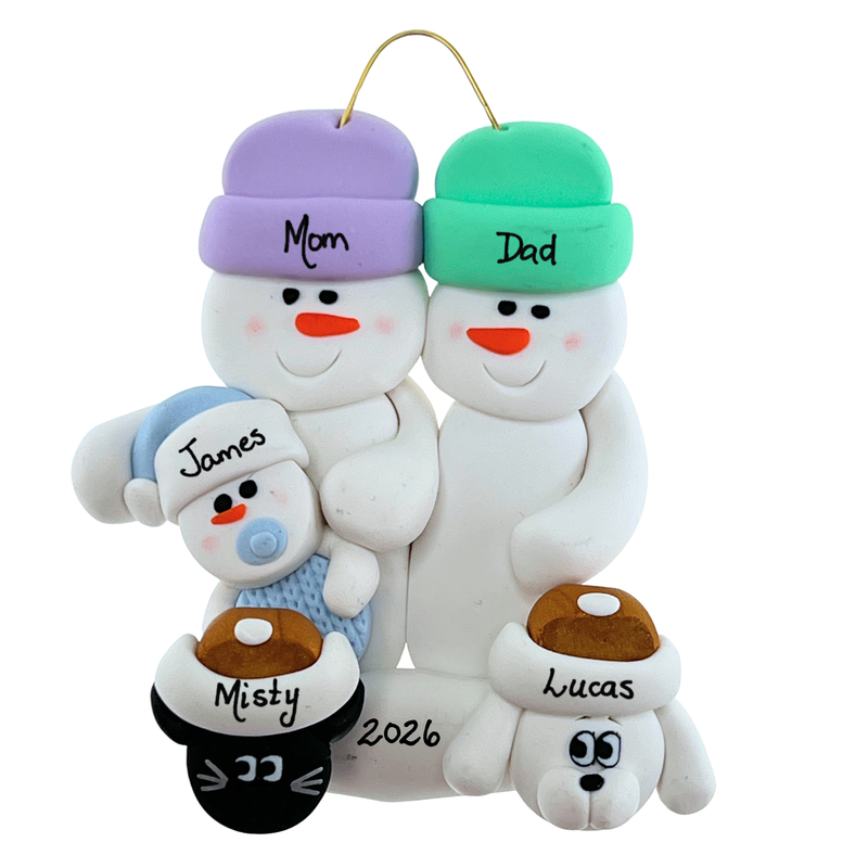 Baby Family 3 People - Blue with 2 Pets Christmas Ornament (New Colours)