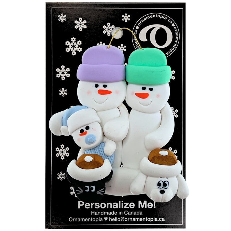 Baby Family 3 People - Blue with 2 Pets Christmas Ornament (New Colours)