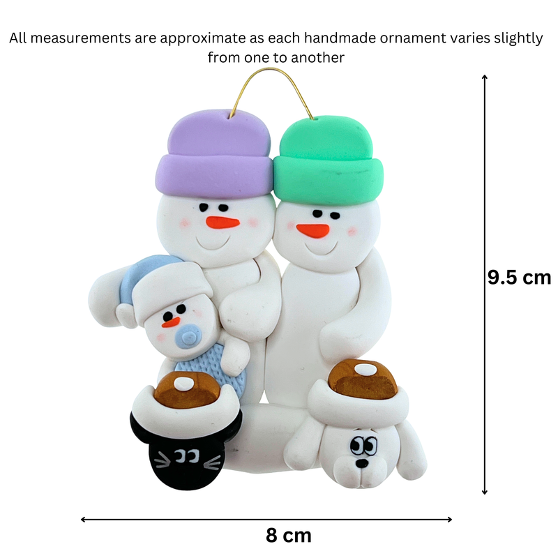 Baby Family 3 People - Blue with 2 Pets Christmas Ornament (New Colours)