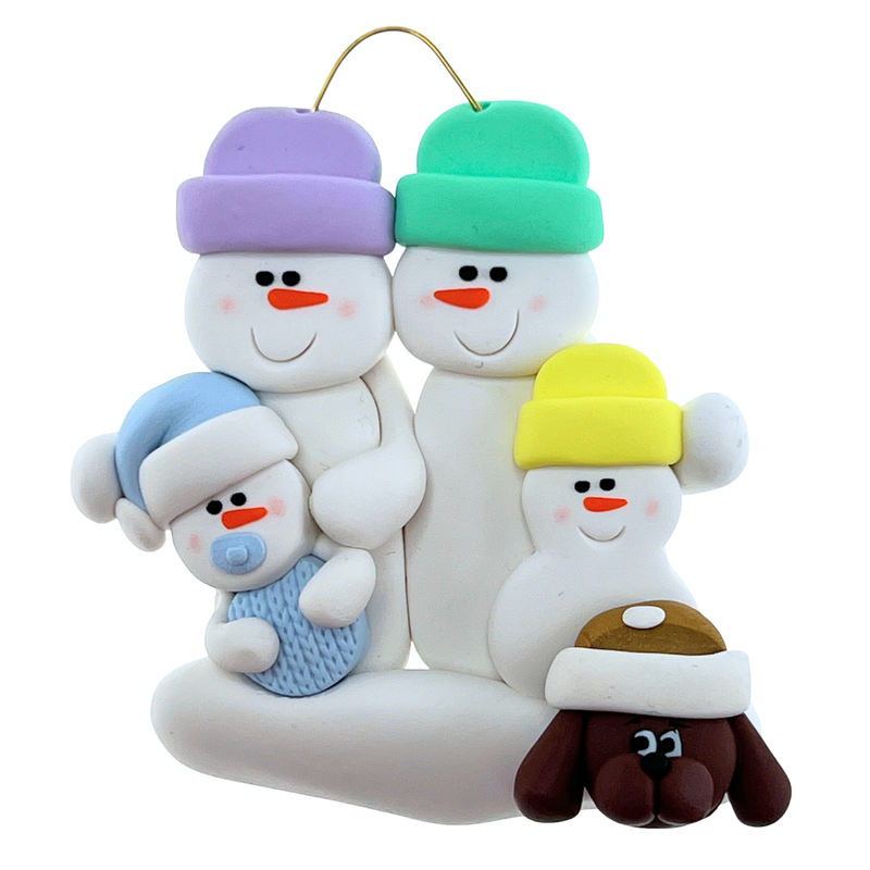 Baby Family 4 People - Blue with 1 Pet Christmas Ornament (New Colours)