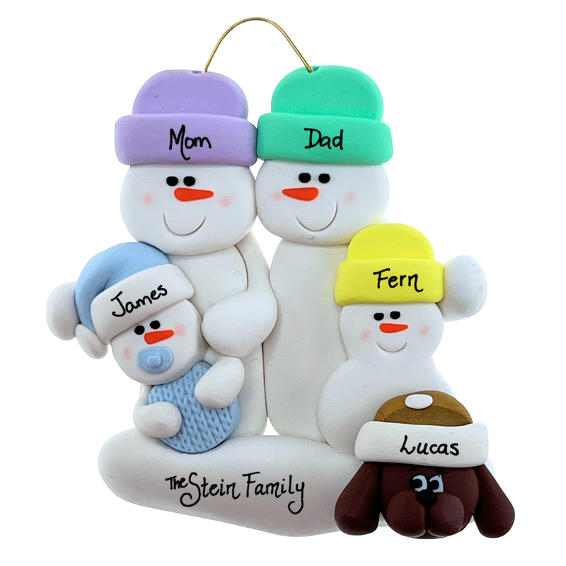 Baby Family 4 People - Blue with 1 Pet Christmas Ornament (New Colours)