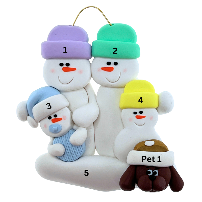 Baby Family 4 People - Blue with 1 Pet Christmas Ornament (New Colours)