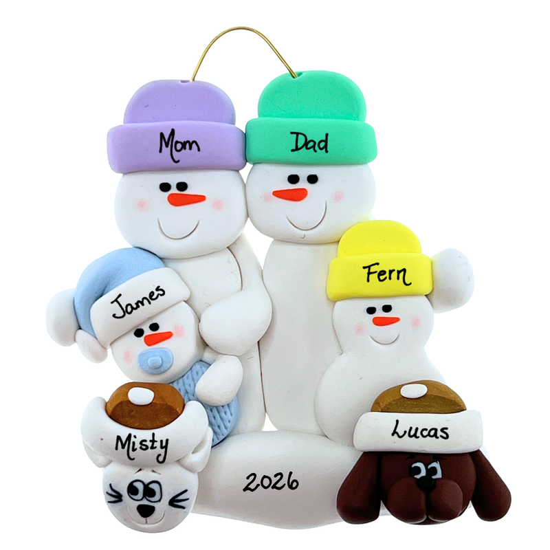 Baby Family 4 People - Blue with 2 Pets Christmas Ornament (New Colours)