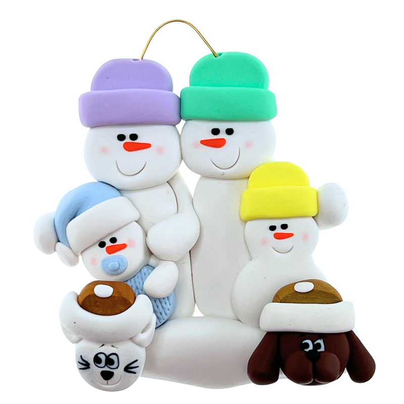 Baby Family 4 People - Blue with 2 Pets Christmas Ornament (New Colours)