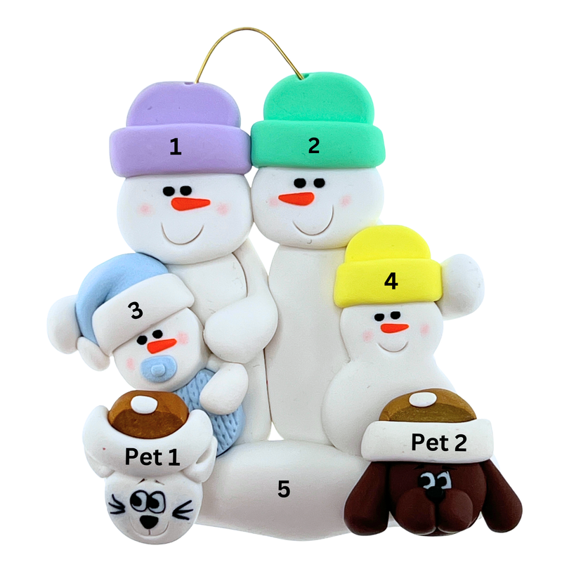 Baby Family 4 People - Blue with 2 Pets Christmas Ornament (New Colours)