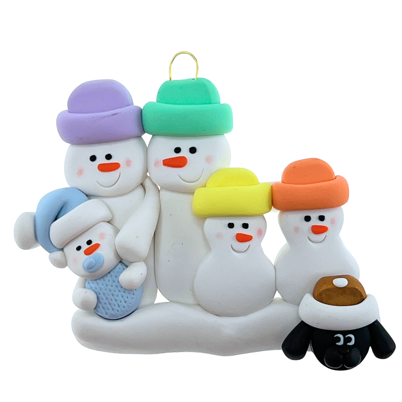Baby Family 5 People - Blue with 1 Pet Christmas Ornament (New Colours)