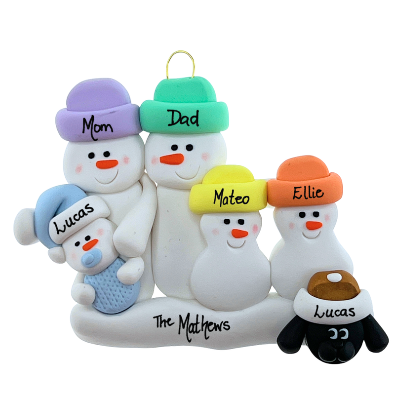 Baby Family 5 People - Blue with 1 Pet Christmas Ornament (New Colours)