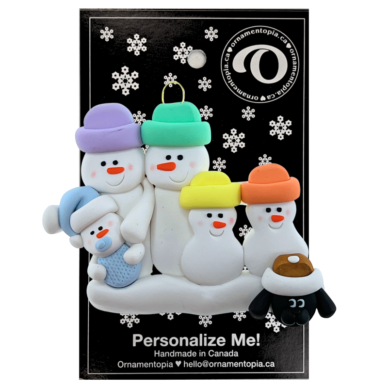 Baby Family 5 People - Blue with 1 Pet Christmas Ornament (New Colours)