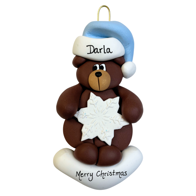 Bear with White Snowflake Christmas Ornament